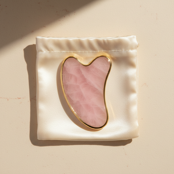 Gua sha quartz rose serti laiton